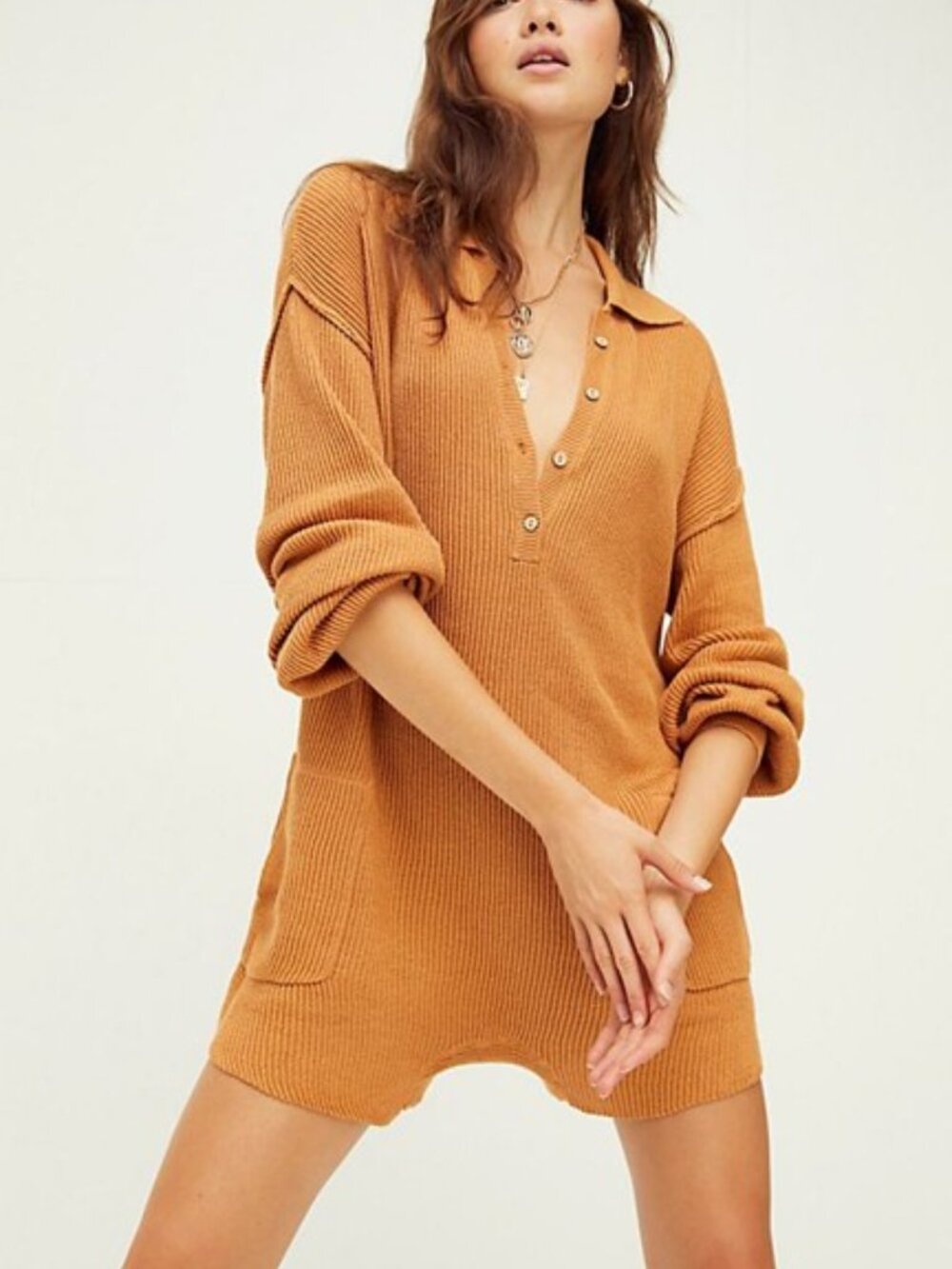 Free People FP Beach Picnic Sweater Romper | Linen - Cotton | Lagenlook | Size S